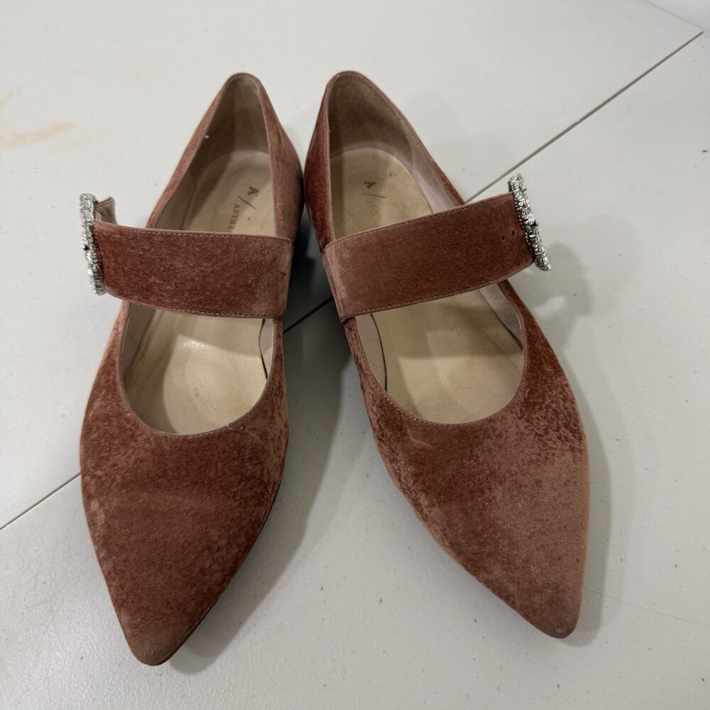 Anthropologie Mary Jane Embellished Buckle Flats || Taupe Size 40